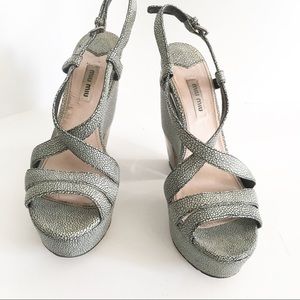 Vintage Miu Miu Leather Print Sling Back Wedges
